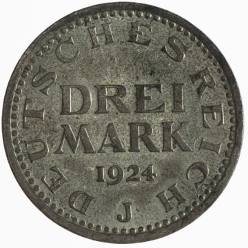 1924 Germany Silver 3 Mark 1924 J