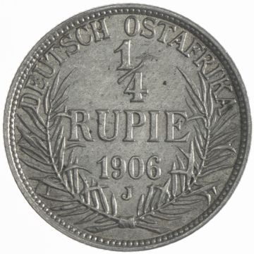1906 Germany Silver 1/4 Rupie 1906 J VZ, small crown.