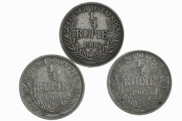 Germany Silver LLot (3) 1/4 Rupie 1906 J, 1907 J, 1909 A