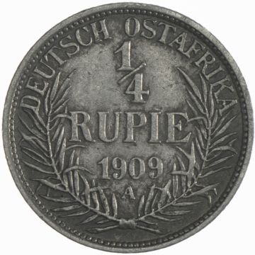 1909 Germany Silver 1/4 Rupie 1909 J SS/VS, small crown.