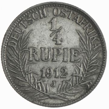 1912 Germany Silver 1/4 Rupie 1912 J VZ, small crown.
