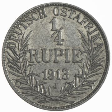 1913 Germany Silver 1/4 Rupie 1913 J VZ, small crown.