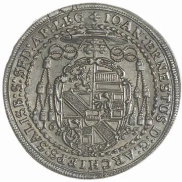 1695 1/25 oz Silver 1/2 Taler Salzburg VZ, originally perforated