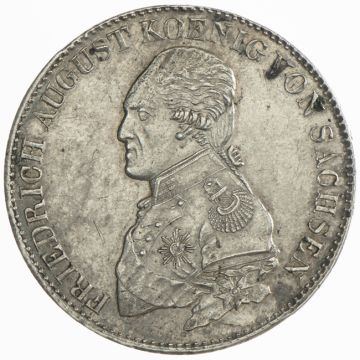 1818 Germany Silver Taler from Sachsen VZ, kl. Kr. und kl. Randsch