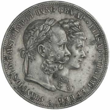 1879 Silver 2 Gulden 1879 A Silberne Hochzeit VZ, small crown cleaned