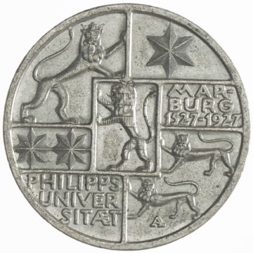 1927 Germany 3 Reichsmark 1927 A Marburg SS-, fleckig