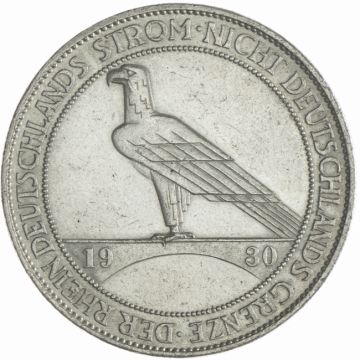 1930 Silver 5 Reichsmark 1930 A Rheinlandräumung SS, small Kr.,