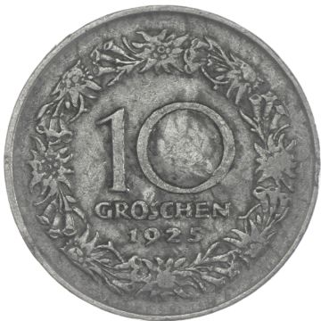 1925 Austria Copper-Nickel 10 Groschen with Hakenkreuz KM SS