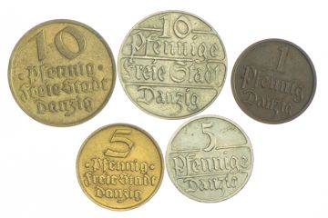 1923-32 Silver Lot (5) 10 Pfennig, 5 Pfennig, Pfennig SS+, partly spotted