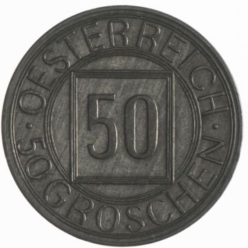 1934 Copper-Nickel 50 Groschen so-called Night Schilling Coin VZ, somewhat patchy