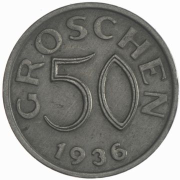 1936 Austria Copper-Nickel 50 Groschen 1936 VZ, splotchy