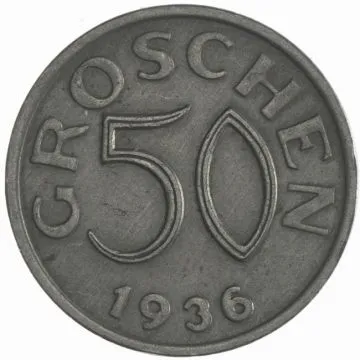 1936 1/25 oz Austria Copper-Nickel 50 Groschen 1936 VZ, splotchy