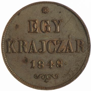 1848 Hungary Copper One Krajcár VZ, Schrf., kl. Kr.