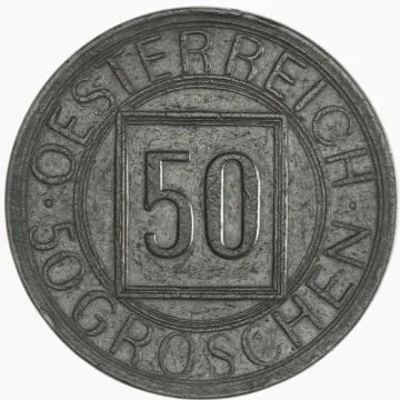 1934 1/25 oz Copper-Nickel 50 Groschen, so-called Nachtschilling VZ