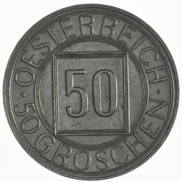 1934 1/25 oz Copper-Nickel 50 Groschen, so-called Nachtschilling VZ