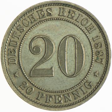 1887 Germany Copper-Nickel 20 Pfennig 1887 A