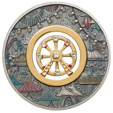 2025 2 oz Tuvalu Silver 2025 2oz Tuvalu  Silver Colorized & Antiqued Ferris Wheel (Box) TO