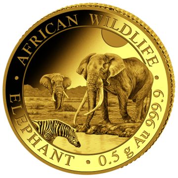 2026 0.49g Somalia Gold 2026 0.5gm Somalia Gold African Wildlife - Elephant Coin UN